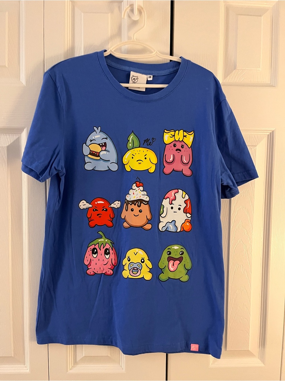 ME Makeover Essentials Royal Blue Graphic Tee with Colorful Cartoon Icons